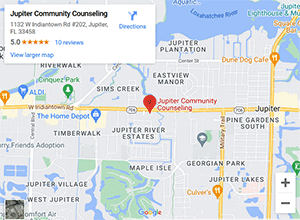 Jupiter Community Counseling map that links to a Google maps of the office location